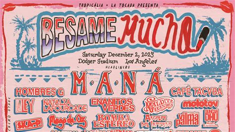 Besame mucho festival 2023 - Is there parking? There is limited parking available onsite, and we encourage patrons to use public transportation and rideshare services. If you plan to park at Dodger Stadium you must have 4 people in the vehicle. Prepaid GA parking passes are $45.00 each and oversized vehicle passes are $100.00, and can be purchased in …